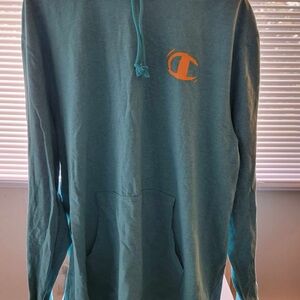 Champion Teal Hoodie with Orange Emblem